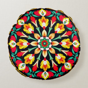 Vibrant Ornate Mandala Design Round Cushion