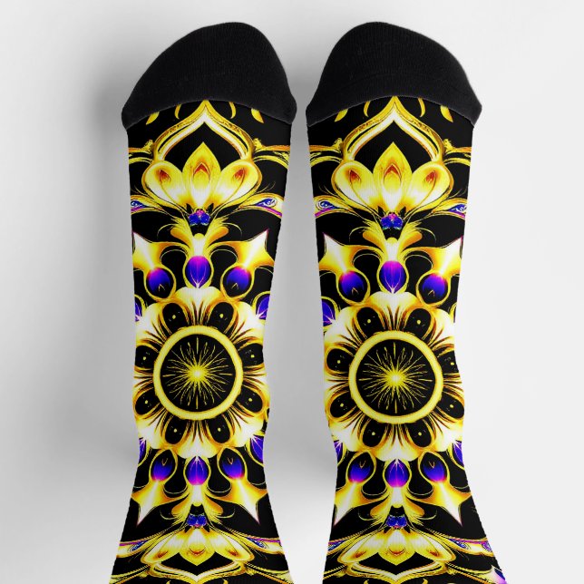 Vibrant Ornate Mandala Design Socks (Top)