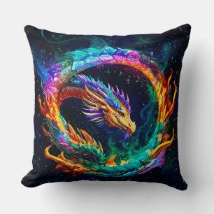 Vibrant Ouroboros Dragon Art Symbol Cushion