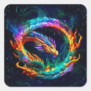 Vibrant Ouroboros Dragon Art Symbol Square Sticker