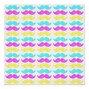 Vibrant Overlapping CMY Moustache Pattern Poster