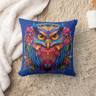Vibrant Owl - Colourful Boho Cushion