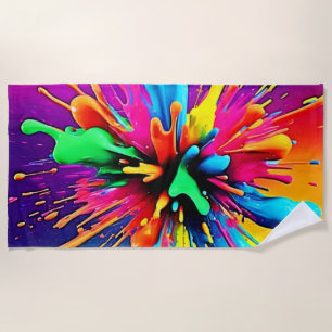 Vibrant Paint Burst Design Beach Towel