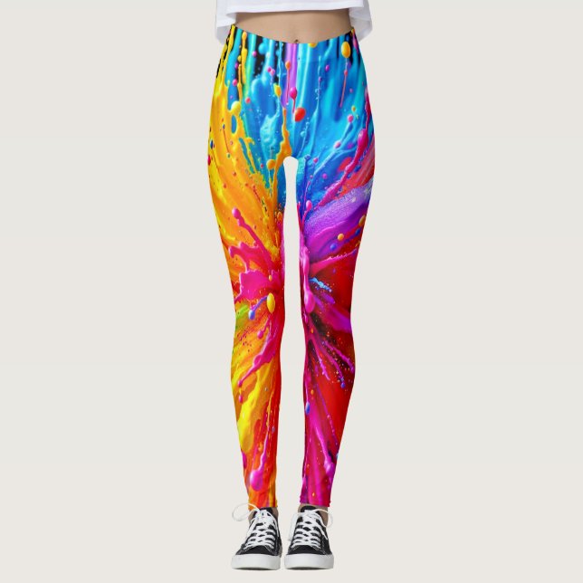Vibrant Paint Burst Energy Leggings (Front)