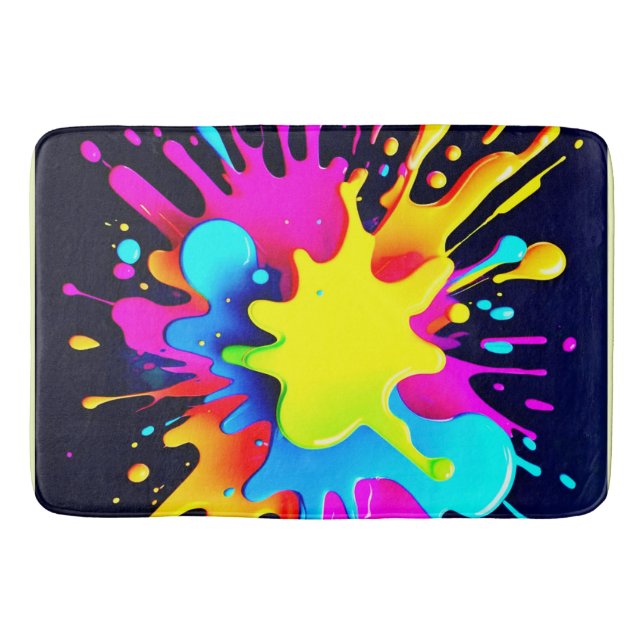 Vibrant Paint Splash Abstract Art Bath Mat (Front)