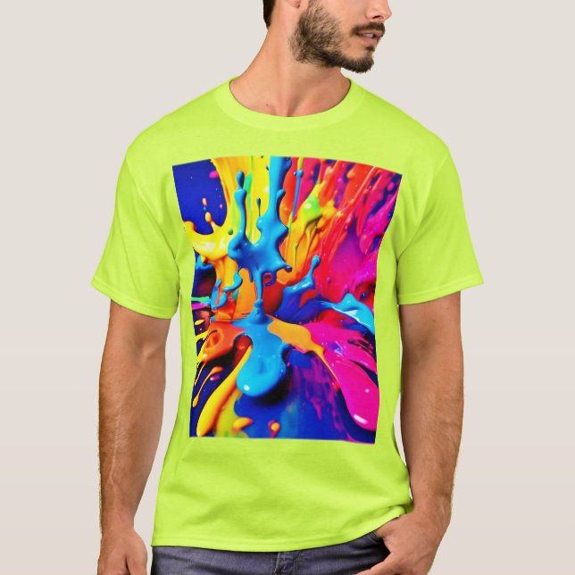 Vibrant Paint Splash Art in Bold Colours T-Shirt (Front)