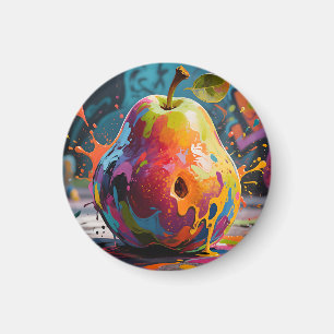 Vibrant Paint Splash Pear Magnet