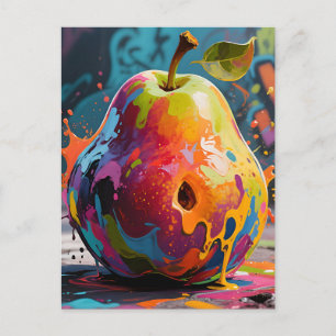 Vibrant Paint Splash Pear Postcard