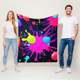 Vibrant Paint Splatter Art Fleece Blanket
