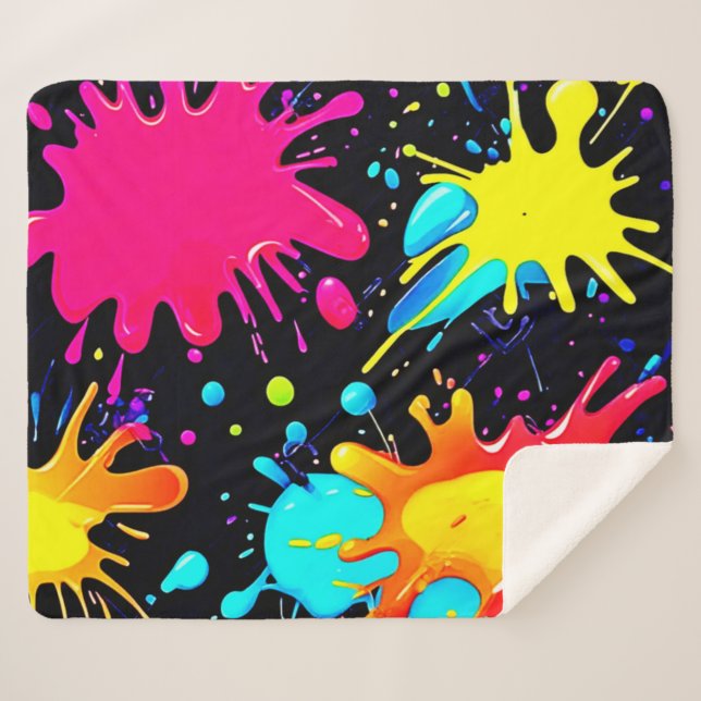 Vibrant Paint Splatter Artwork Burst Sherpa Blanket (Front (Horizontal))