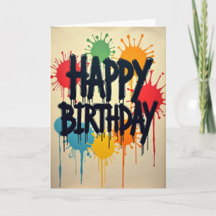 Vibrant Paint Splatter Birthday Card