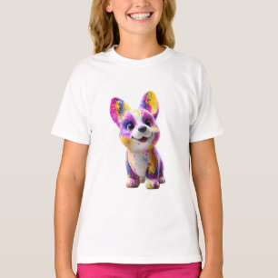 Vibrant Paint Splatter Corgi Puppy Kids T-Shirt