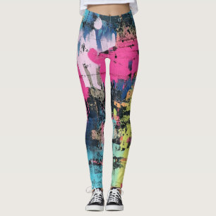 Vibrant Paint Splatter Graffiti Pink Yellow Blue Leggings