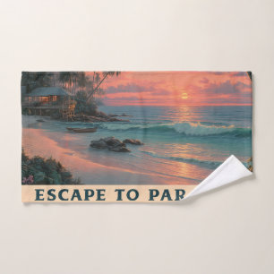 Vibrant Painterly Tropical Beach Sunset  Hand Towel