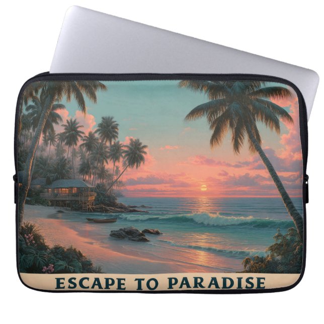 Vibrant Painterly Tropical Beach Sunset  Laptop Sleeve (Front)