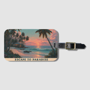 Vibrant Painterly Tropical Beach Sunset Luggage Tag