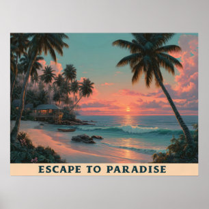 Vibrant Painterly Tropical Beach Sunset Poster