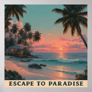 Vibrant Painterly Tropical Beach Sunset Poster