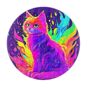 Vibrant Painting of Cat Caught in Flames Cutting Board