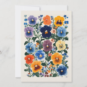 Vibrant Pansy Floral Illustration Invitation