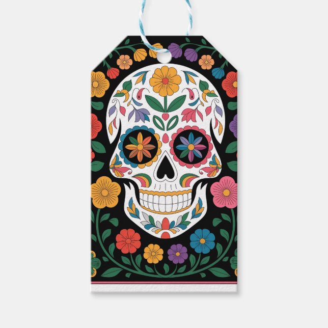 Vibrant Papel Picado Skull  Gift Tags (Front)