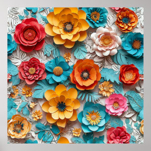 🌸 Vibrant Paper Floral Origami Rainbow Bloom Wall Poster