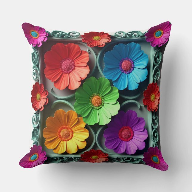 Vibrant Paper Flower Frame Cushion (Front)