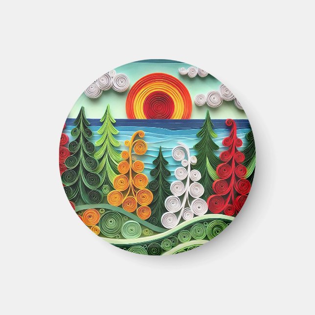 Vibrant Paper Quilling Art Displaying Colourful Fo Magnet (Front)