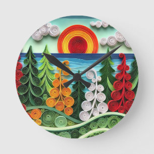 Vibrant Paper Quilling Art Displaying Colourful Fo Round Clock