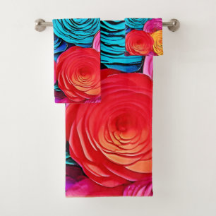 Vibrant Paper Roses Bath Towel Set