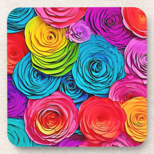 Vibrant Paper Roses Coaster