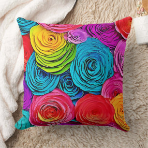 Vibrant Paper Roses Cushion