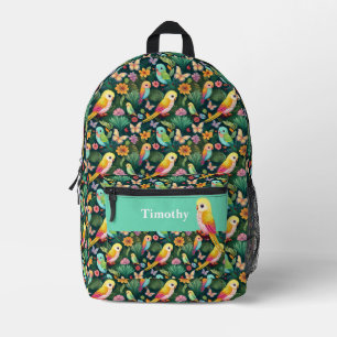 Vibrant Parrot and Forest Personalised Backpack 
