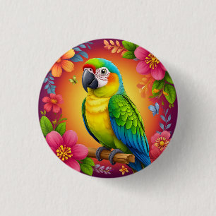 Vibrant Parrot Perched On A Branch 3 Cm Round Badge