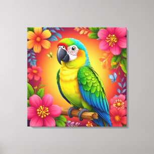 Vibrant Parrot Perched On A Branch Canvas Print