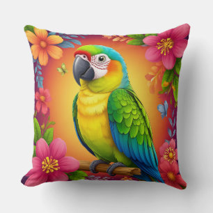 Vibrant Parrot Perched On A Branch Cushion