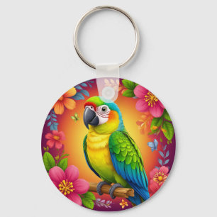 Vibrant Parrot Perched On A Branch Key Ring