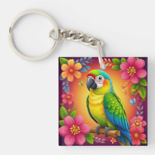 Vibrant Parrot Perched On A Branch Key Ring