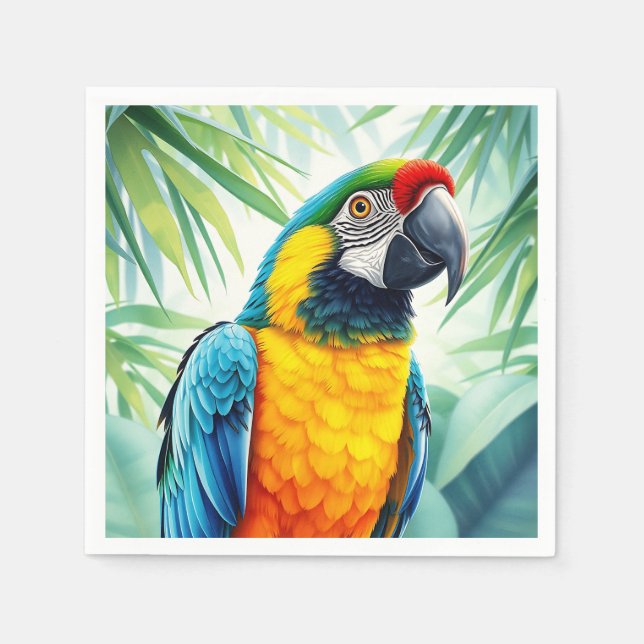 Vibrant Parrot with Detailed Feathers Napkin (Front)
