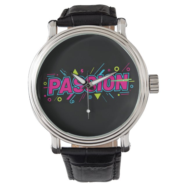 Vibrant Passion Typography - Retro 90s Pop Art Aes Watch (Front)