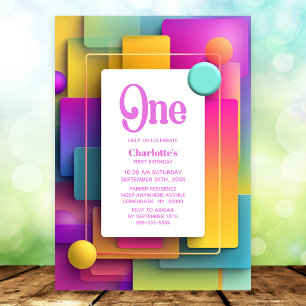 Vibrant Pastel 1st Birthday Party Invitation