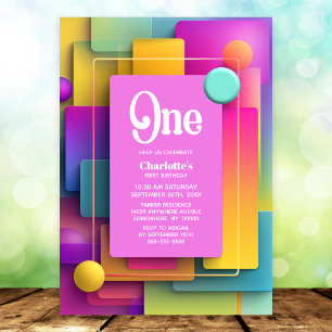 Vibrant Pastel 1st Birthday Party Invitation