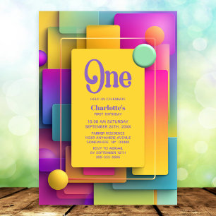 Vibrant Pastel 1st Birthday Party Invitation