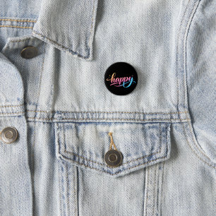 Vibrant Pastel Gradient HAPPY Typography - Modern 3 Cm Round Badge