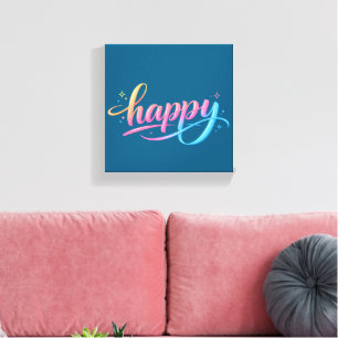 Vibrant Pastel Gradient HAPPY Typography - Modern Canvas Print