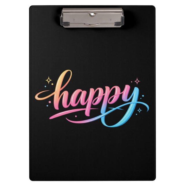 Vibrant Pastel Gradient HAPPY Typography - Modern  Clipboard (Front)