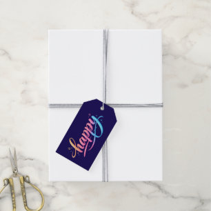 Vibrant Pastel Gradient HAPPY Typography - Modern Gift Tags