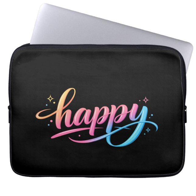 Vibrant Pastel Gradient HAPPY Typography - Modern  Laptop Sleeve (Front)