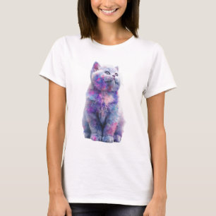 Vibrant Pastel Nebula Watercolor Kitten Women T-Shirt