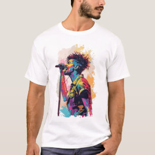 Vibrant Pastel Pop Art Singer Graphic - Colourful T-Shirt